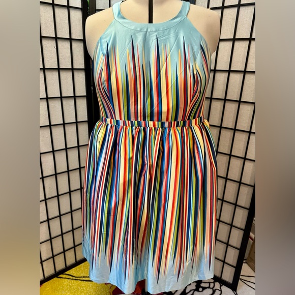 Rainbow satin/silk dress from ModCloth in 2x - Picture 1 of 3